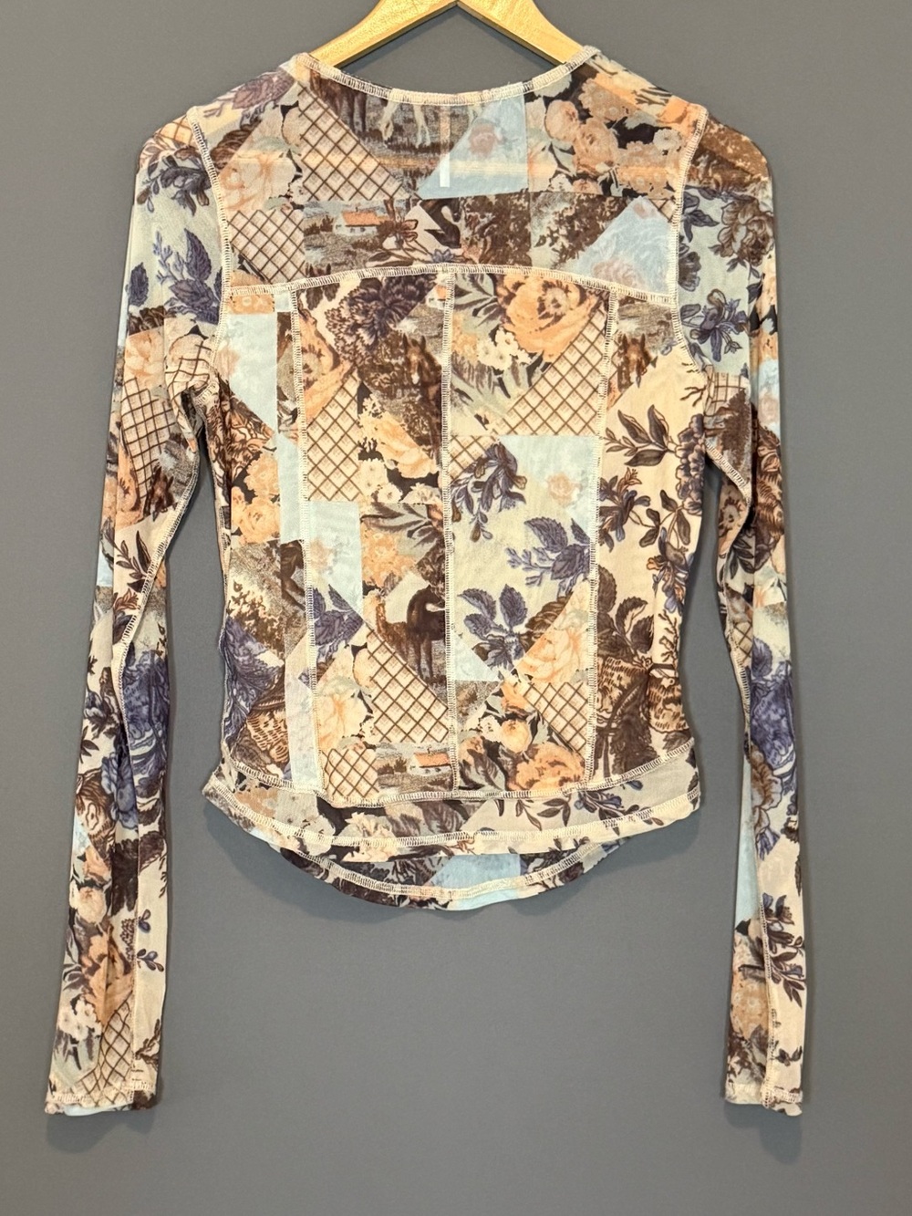 Free People Betty’s Garden Mesh Long Sleeve Floral Top Brown Womens Large Y2K - Picture 3 of 10